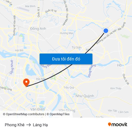 Phong Khê to Láng Hạ map