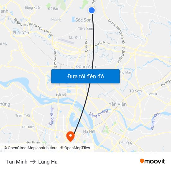 Tân Minh to Láng Hạ map