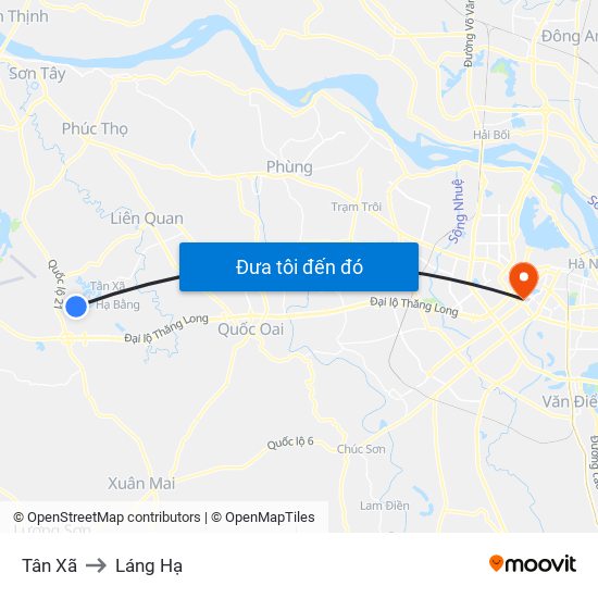 Tân Xã to Láng Hạ map