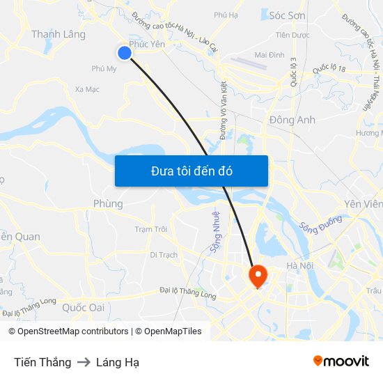 Tiến Thắng to Láng Hạ map