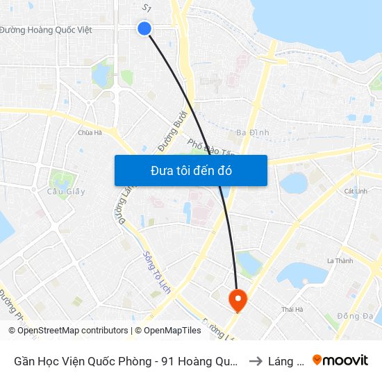 Gần Học Viện Quốc Phòng - 91 Hoàng Quốc Việt to Láng Hạ map