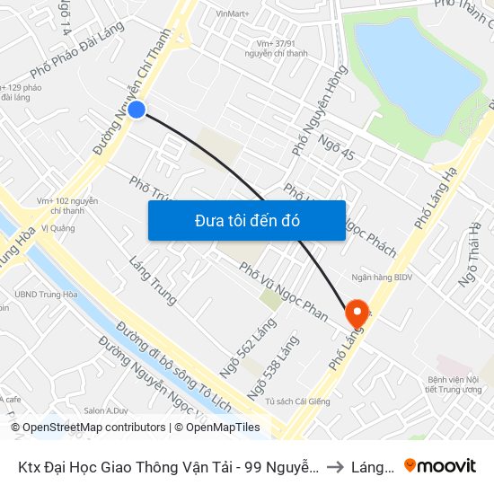 Ktx Đại Học Giao Thông Vận Tải - 99 Nguyễn Chí Thanh to Láng Hạ map