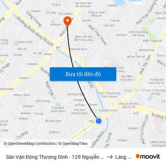 Sân Vận Động Thượng Đình - 129 Nguyễn Trãi to Láng Hạ map