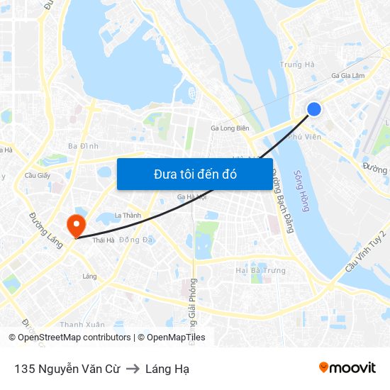 135 Nguyễn Văn Cừ to Láng Hạ map