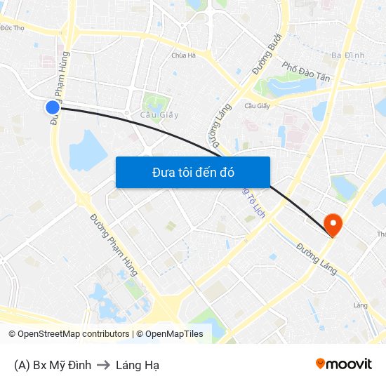 (A) Bx Mỹ Đình to Láng Hạ map