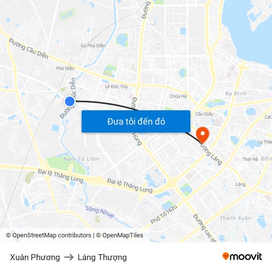 Xuân Phương to Láng Thượng map