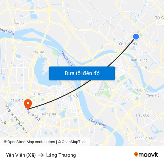 Yên Viên (Xã) to Láng Thượng map