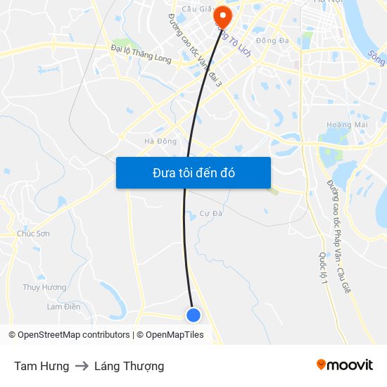 Tam Hưng to Láng Thượng map