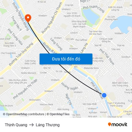 Thịnh Quang to Láng Thượng map