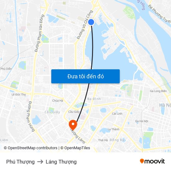 Phú Thượng to Láng Thượng map