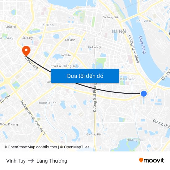 Vĩnh Tuy to Láng Thượng map