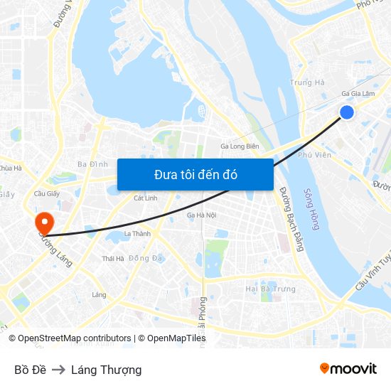 Bồ Đề to Láng Thượng map