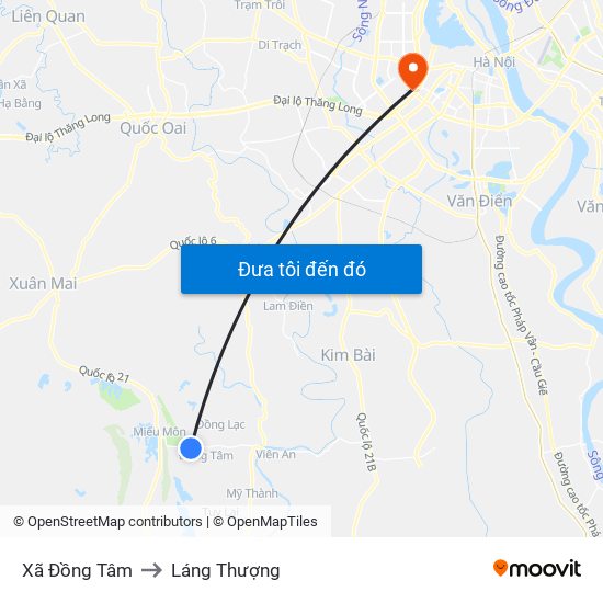 Xã Đồng Tâm to Láng Thượng map