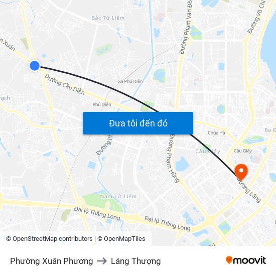 Phường Xuân Phương to Láng Thượng map