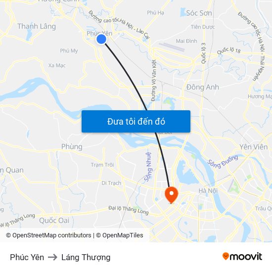 Phúc Yên to Láng Thượng map