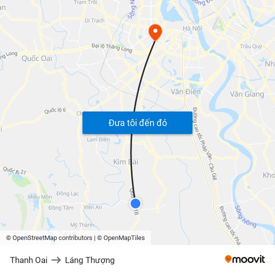 Thanh Oai to Láng Thượng map