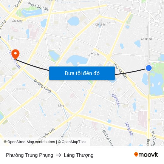 Phường Trung Phụng to Láng Thượng map