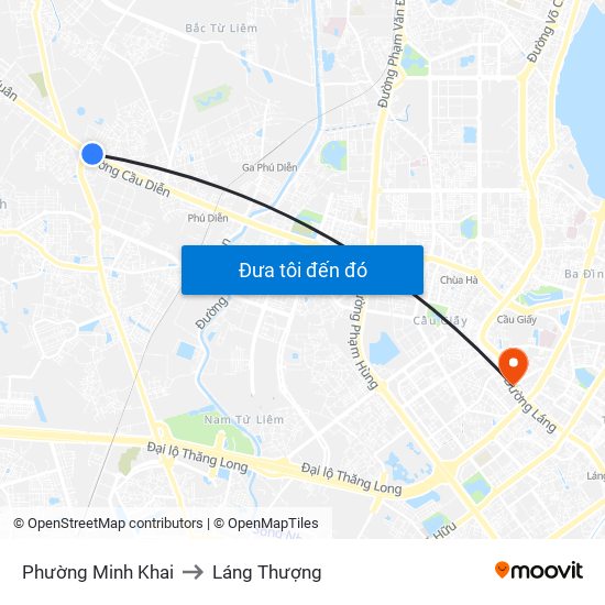 Phường Minh Khai to Láng Thượng map