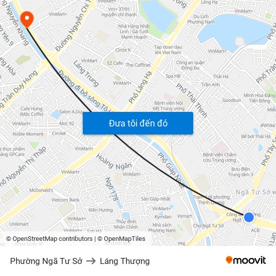 Phường Ngã Tư Sở to Láng Thượng map