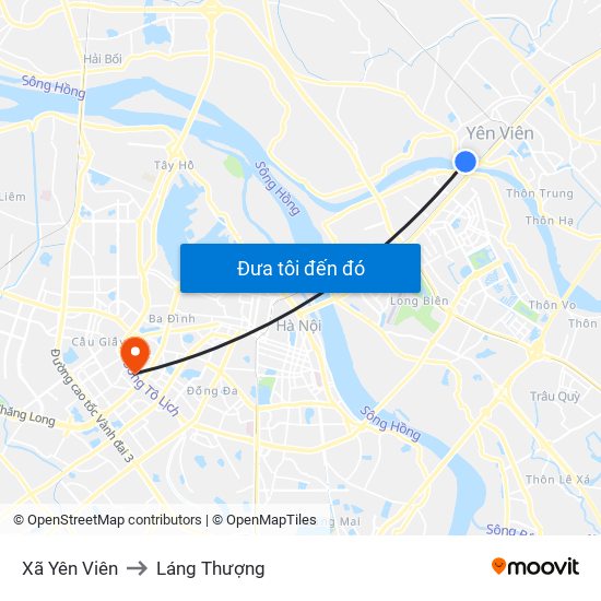 Xã Yên Viên to Láng Thượng map