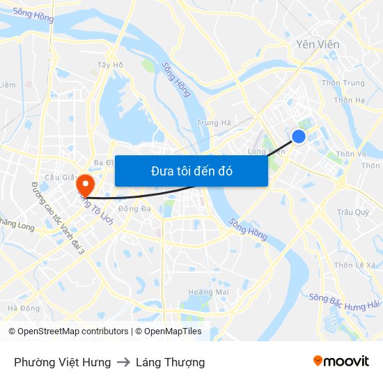 Phường Việt Hưng to Láng Thượng map