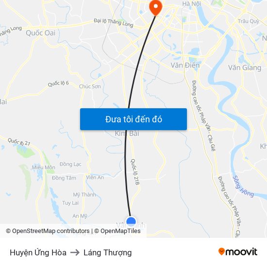 Huyện Ứng Hòa to Láng Thượng map