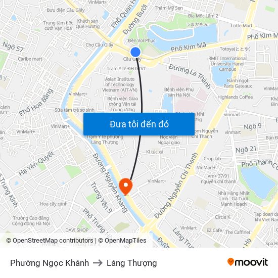 Phường Ngọc Khánh to Láng Thượng map