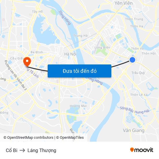 Cổ Bi to Láng Thượng map