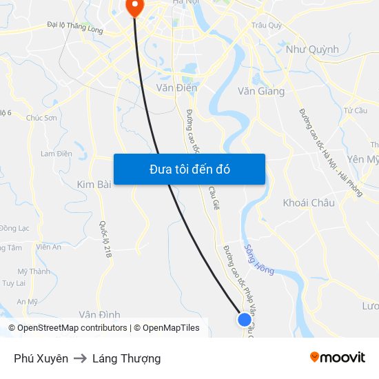 Phú Xuyên to Láng Thượng map