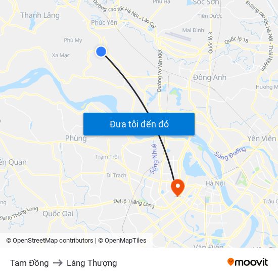 Tam Đồng to Láng Thượng map