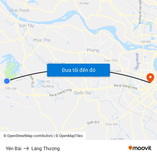 Yên Bài to Láng Thượng map
