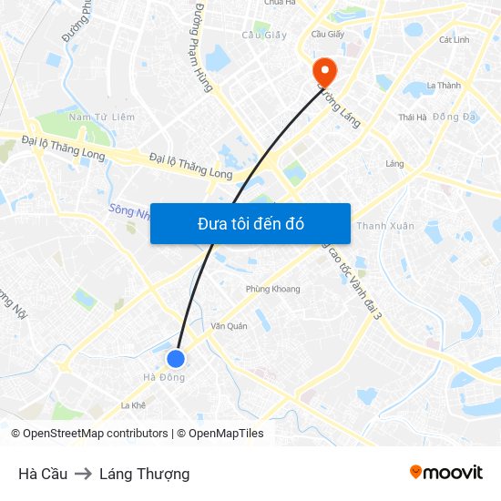 Hà Cầu to Láng Thượng map