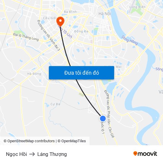 Ngọc Hồi to Láng Thượng map