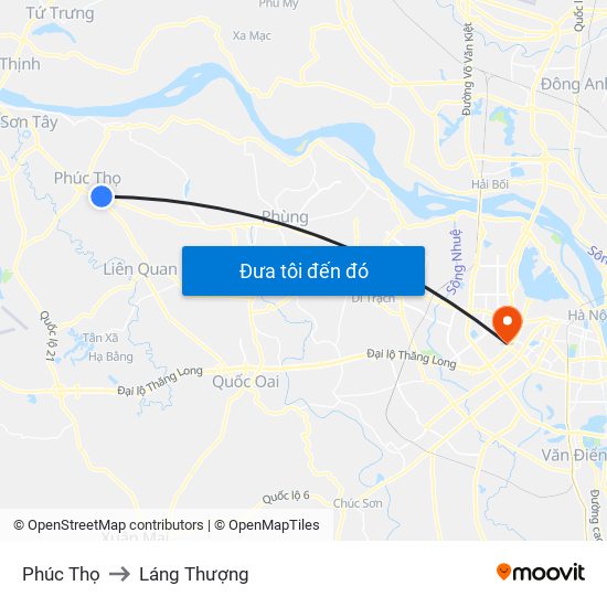 Phúc Thọ to Láng Thượng map