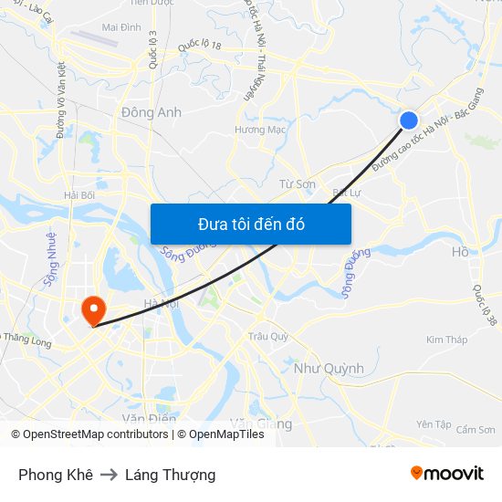 Phong Khê to Láng Thượng map
