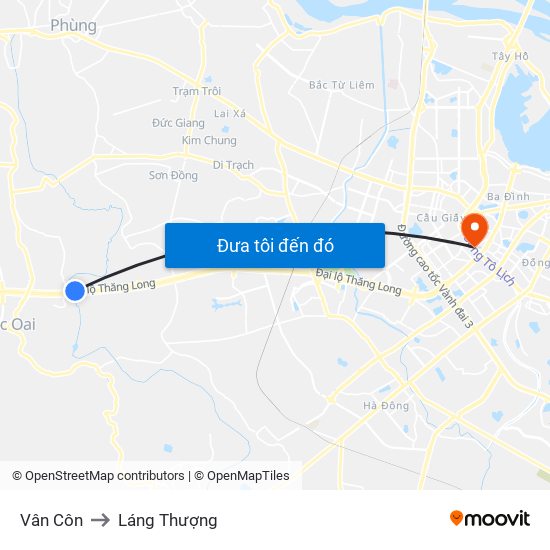 Vân Côn to Láng Thượng map