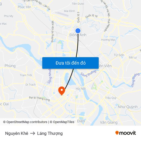 Nguyên Khê to Láng Thượng map