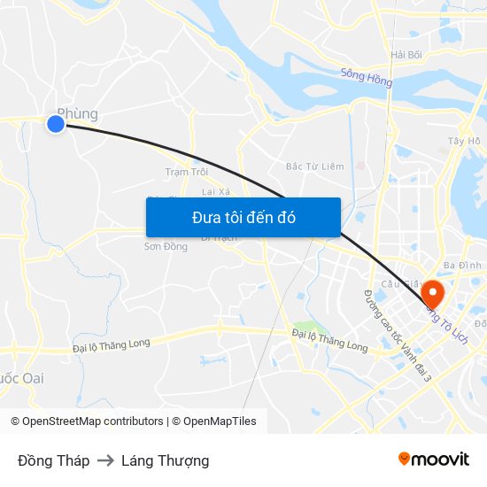 Đồng Tháp to Láng Thượng map