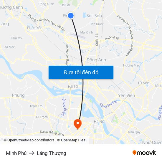 Minh Phú to Láng Thượng map