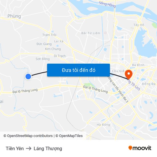 Tiền Yên to Láng Thượng map