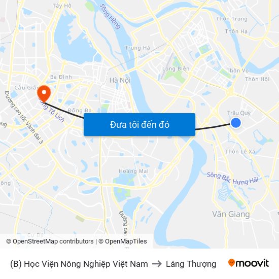(B) Học Viện Nông Nghiệp Việt Nam to Láng Thượng map