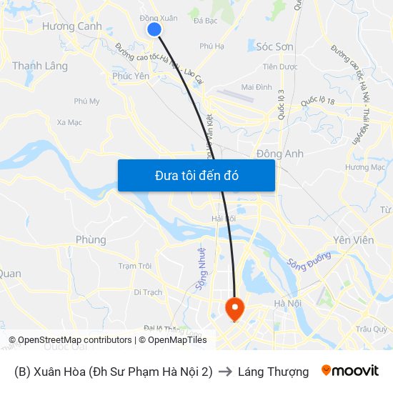 (B) Xuân Hòa (Đh Sư Phạm Hà Nội 2) to Láng Thượng map