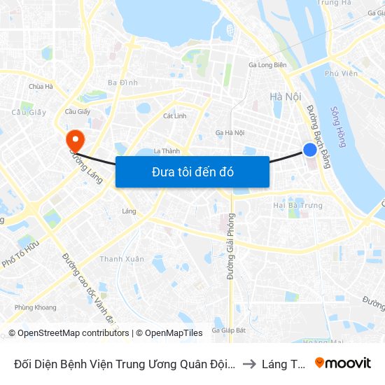 Đối Diện Bệnh Viện Trung Ương Quân Đội 108 - Trần Hưng Đạo to Láng Thượng map