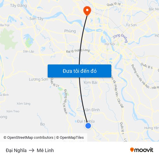 Đại Nghĩa to Mê Linh map