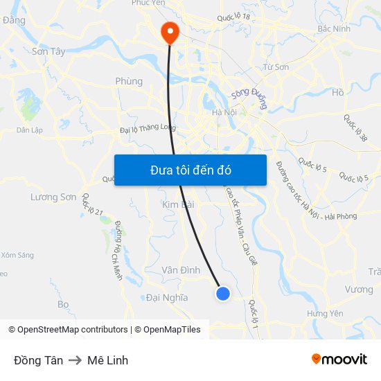 Đồng Tân to Mê Linh map