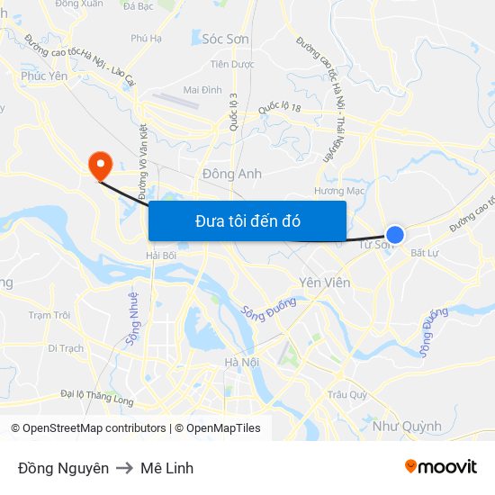 Đồng Nguyên to Mê Linh map