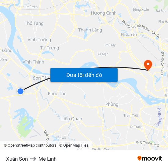 Xuân Sơn to Mê Linh map