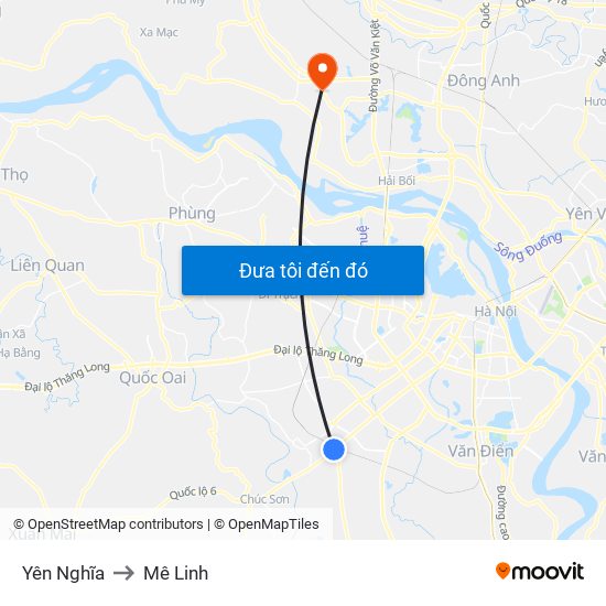 Yên Nghĩa to Mê Linh map