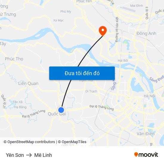 Yên Sơn to Mê Linh map