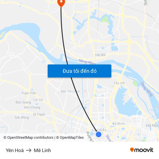 Yên Hoà to Mê Linh map